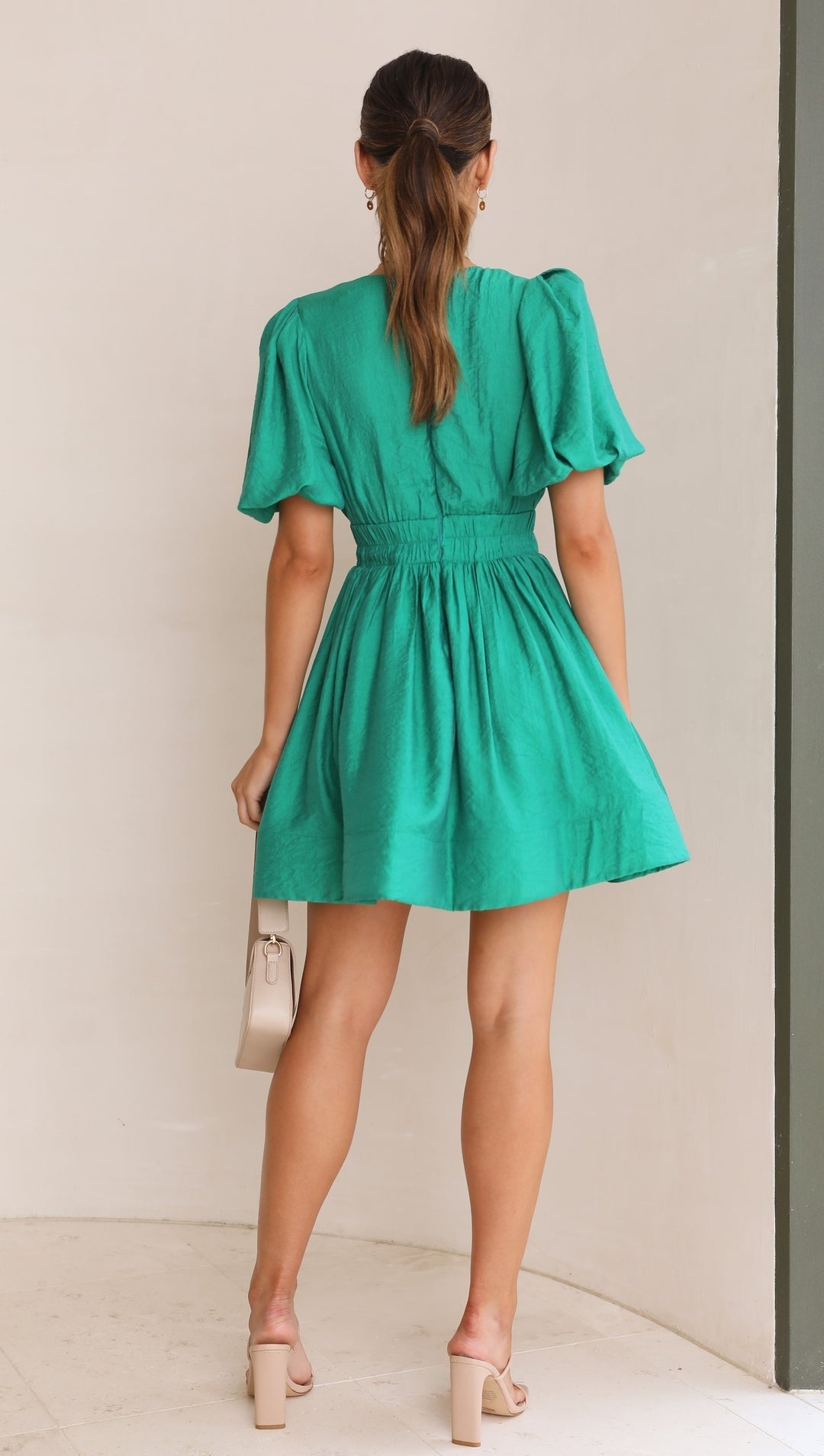 Ada | Women's Puff-Sleeve Smocked Short Dress - Pink