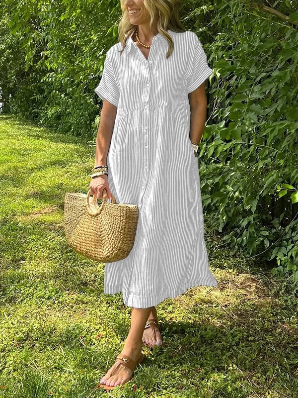 Orla | Women's Striped Button-Front Shirt Midi Dress - Blue