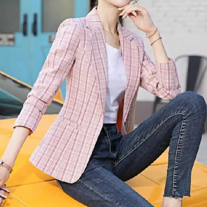 Juno | Women's Single-Button Check Blazer - Pink