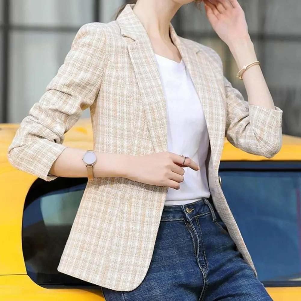 Juno | Women's Single-Button Check Blazer - Pink