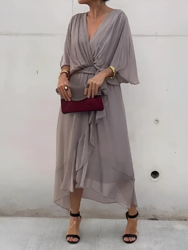 Lottie | Women's Tie-Waist Flutter Sleeve Midi Dress - Olive Green