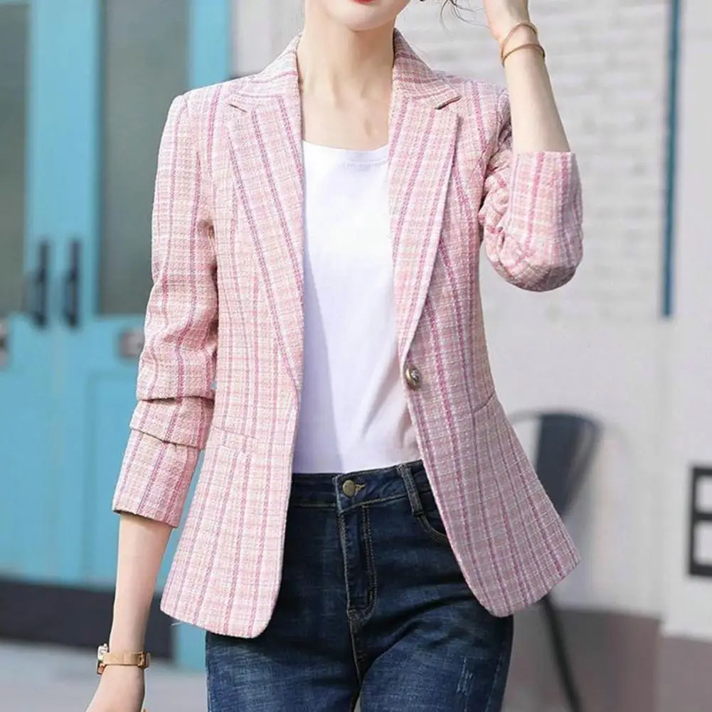 Juno | Women's Single-Button Check Blazer - Pink
