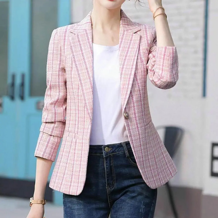 Juno | Women's Single-Button Check Blazer - Pink