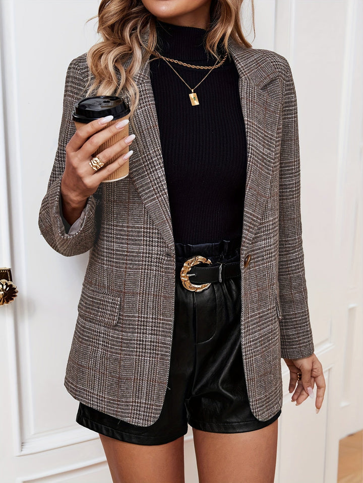 Dilys | Women's Plaid Longline Blazer - Coffee