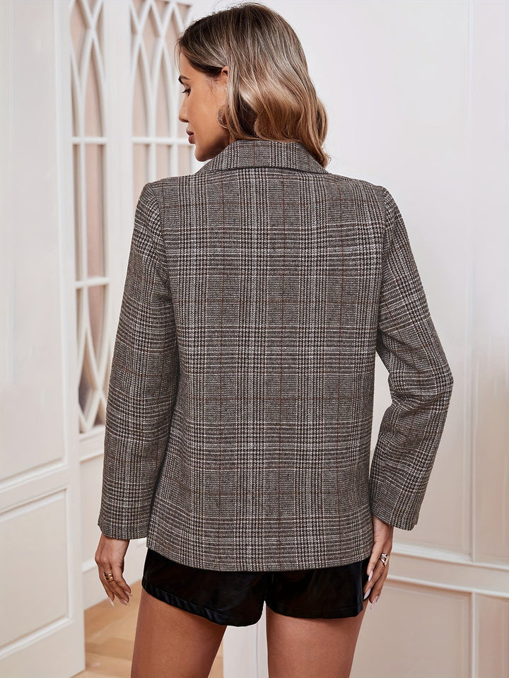 Dilys | Women's Plaid Longline Blazer - Coffee