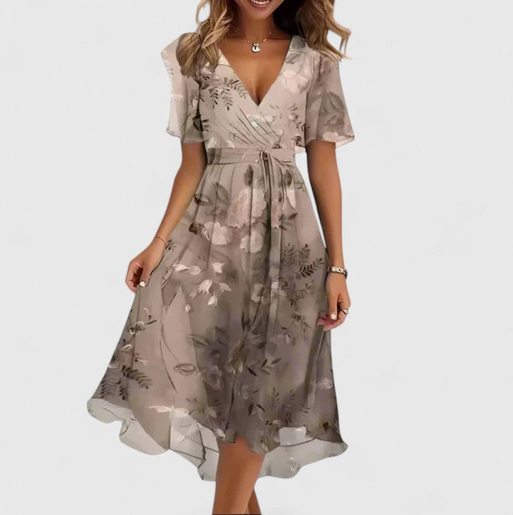 Bryony | Women's Floral V-Neck Midi Dress - Blue Floral