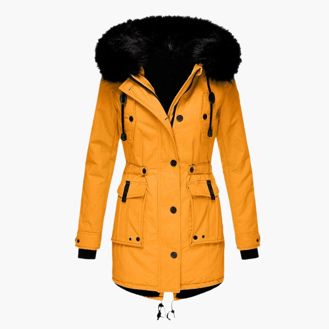 Edie | Women's Thick Hooded Cold-Weather Parka - Mustard