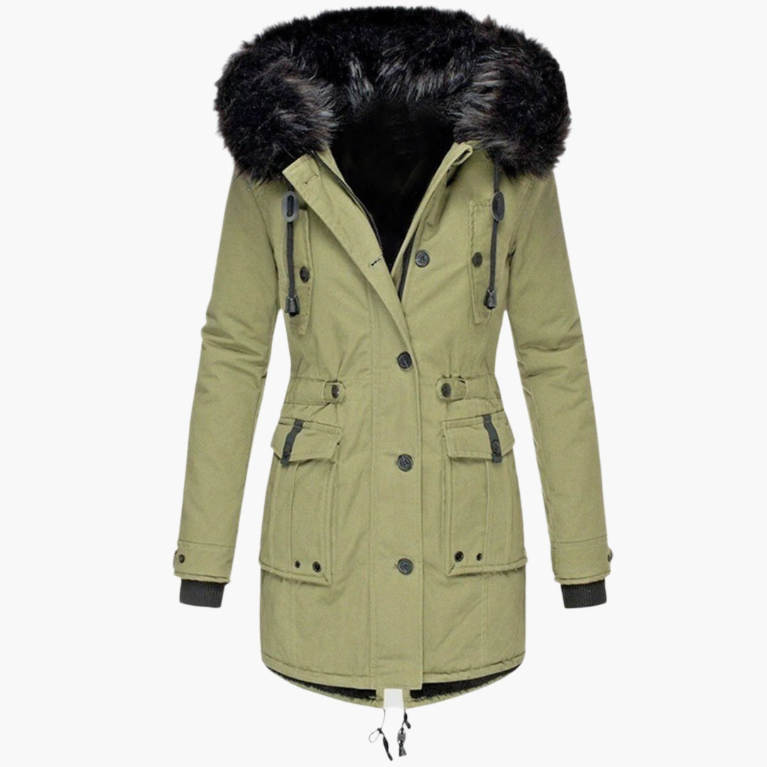 Edie | Women's Thick Hooded Cold-Weather Parka - Mustard