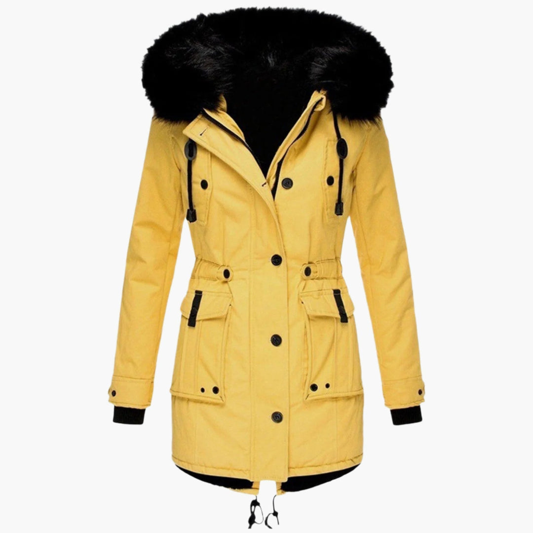 Edie | Women's Thick Hooded Cold-Weather Parka - Mustard