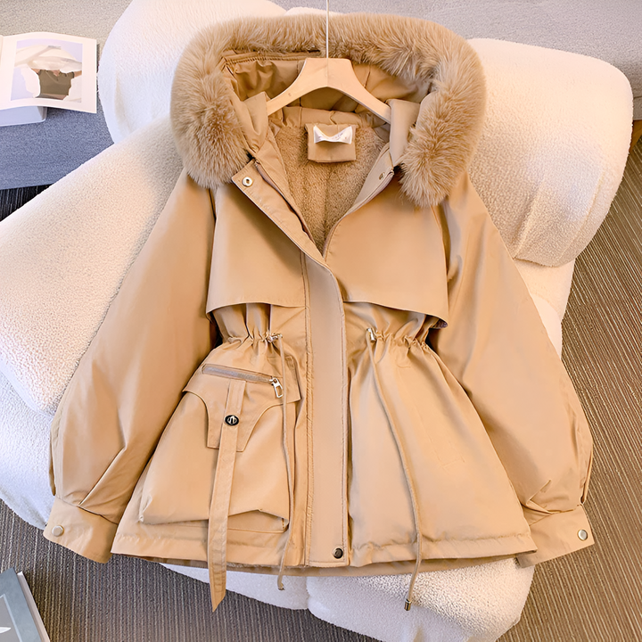 Posy | Women's Drawstring-Waist Padded Winter Jacket - Cream