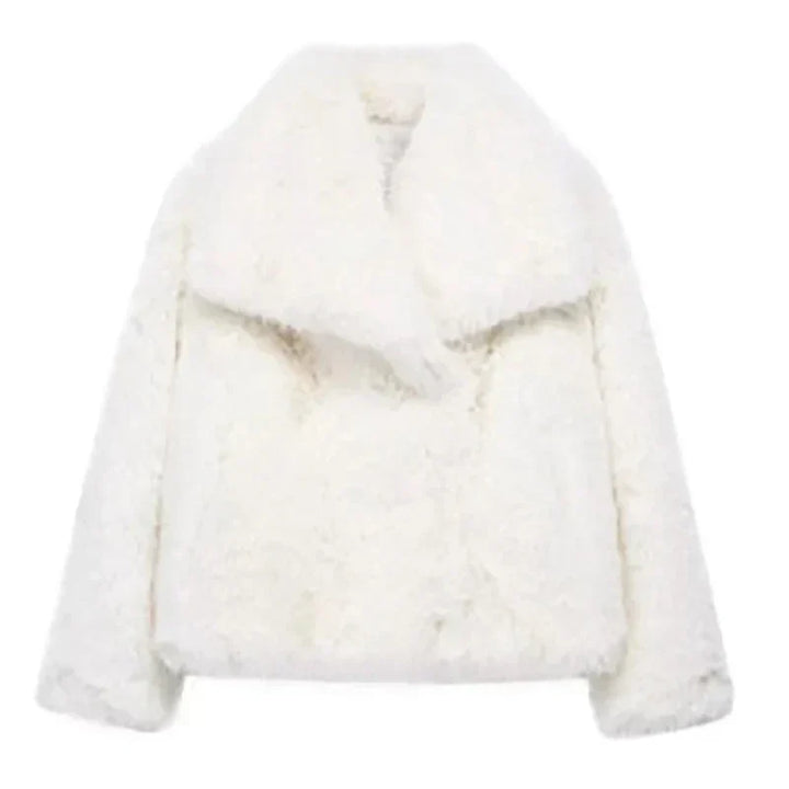 Cleo | Women's Cropped Collarless Winter Faux Fur Jacket - Pink