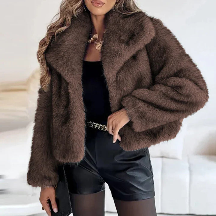 Cleo | Women's Cropped Collarless Winter Faux Fur Jacket - Pink