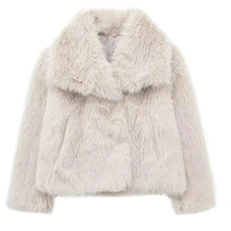 Cleo | Women's Cropped Collarless Winter Faux Fur Jacket - Pink