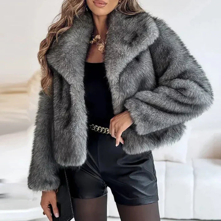 Cleo | Women's Cropped Collarless Winter Faux Fur Jacket - Pink