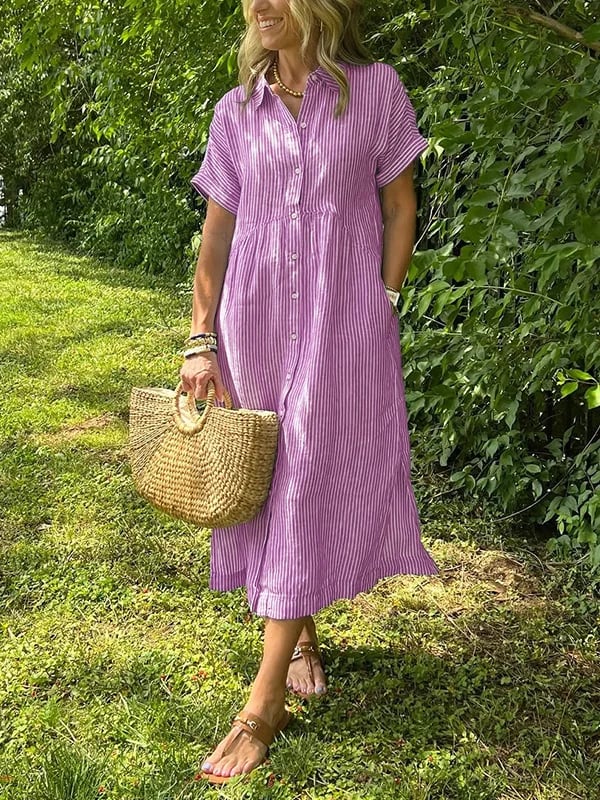 Orla | Women's Striped Button-Front Shirt Midi Dress - Blue