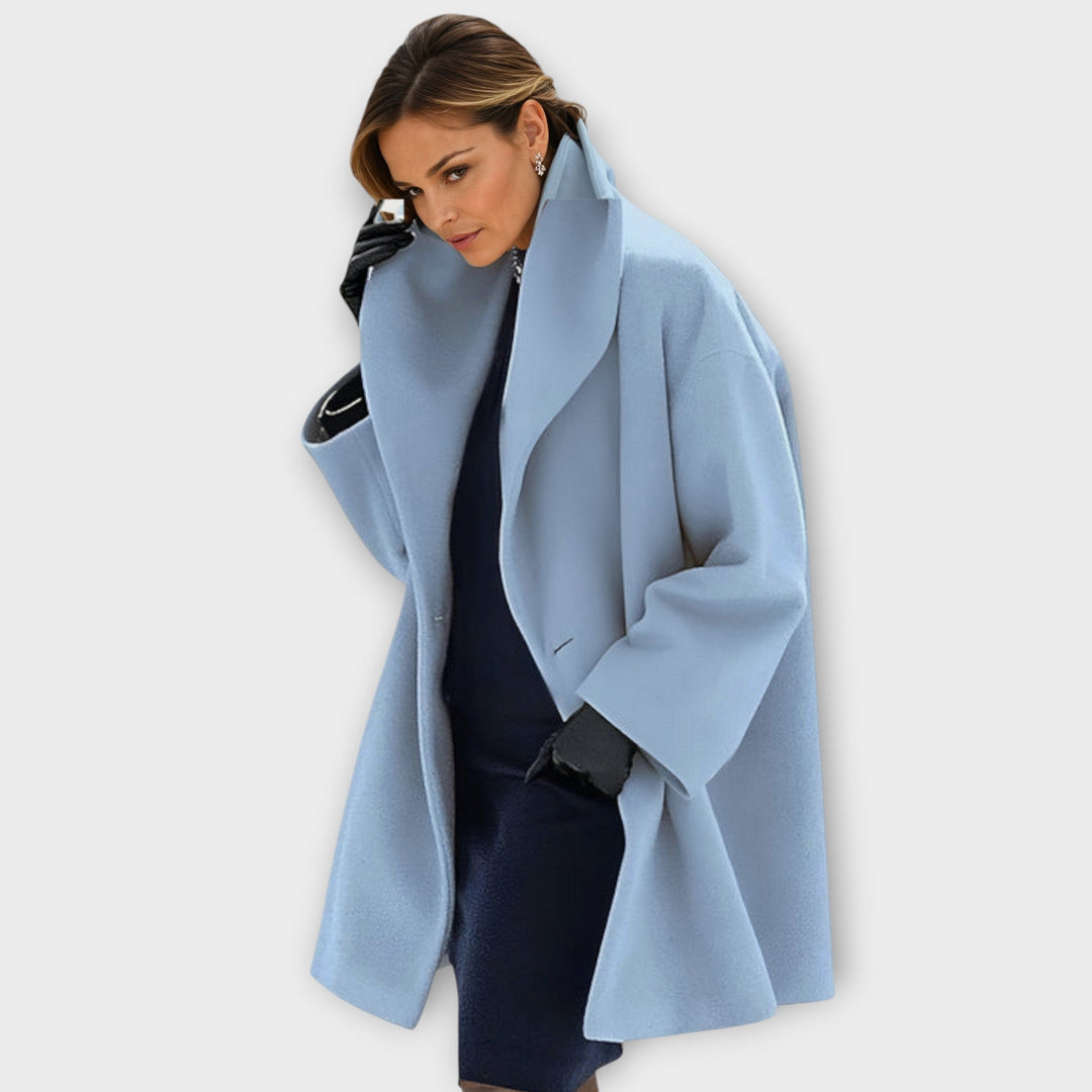Ivy | Women's Oversized Wide-Collar Wool-Blend Coat - Light Blue