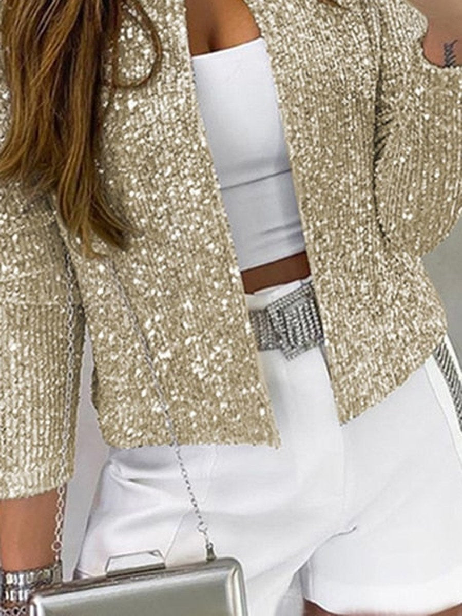 Blythe | Women's Sequin Open-Front Party Blazer - Gold