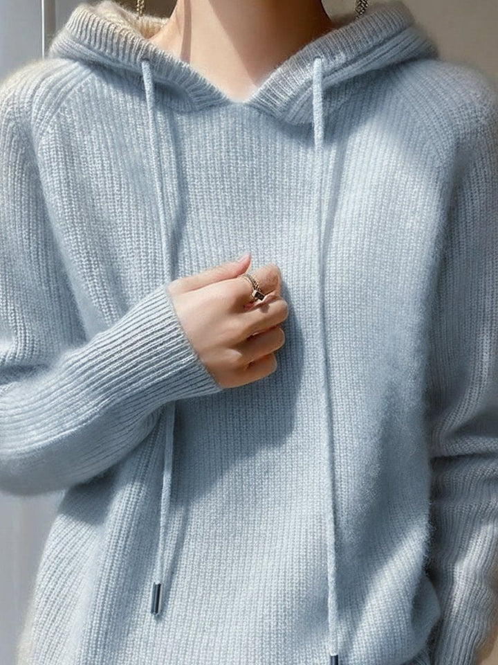 Clover | Women's Hooded Drawstring Knit Jumper - Blue