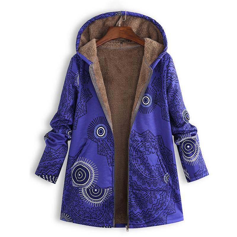 Maud | Women's Floral Mid-Length Winter Hooded Coat - Cream Floral