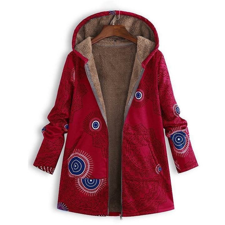 Maud | Women's Floral Mid-Length Winter Hooded Coat - Cream Floral