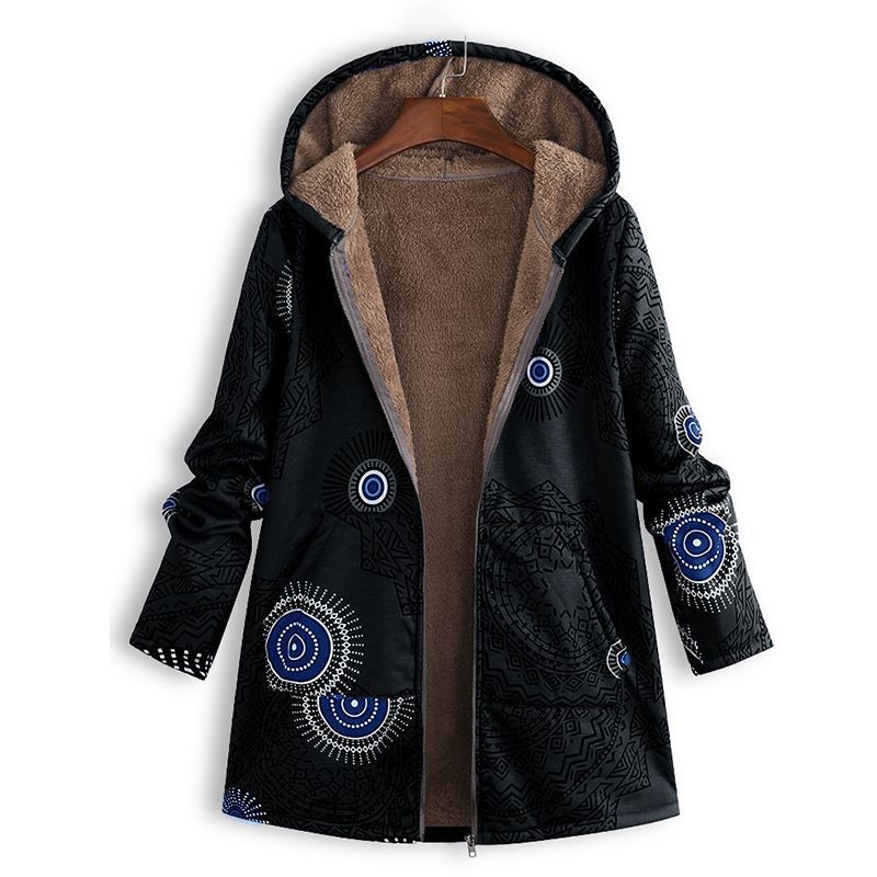 Maud | Women's Floral Mid-Length Winter Hooded Coat - Cream Floral