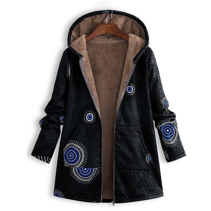 Maud | Women's Floral Mid-Length Winter Hooded Coat - Cream Floral