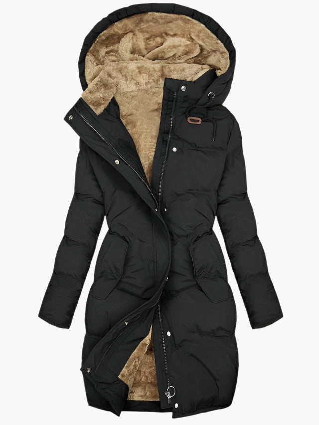 Flora | Women's Hooded Knee-Length Winter Quilted Coat - Sage Green
