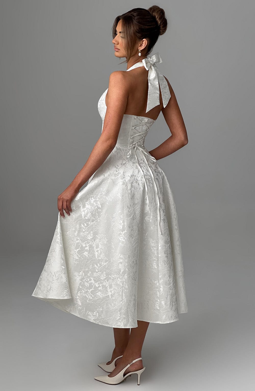 Hattie | Women's Halter Wedding Guest Midi Dress - Pink