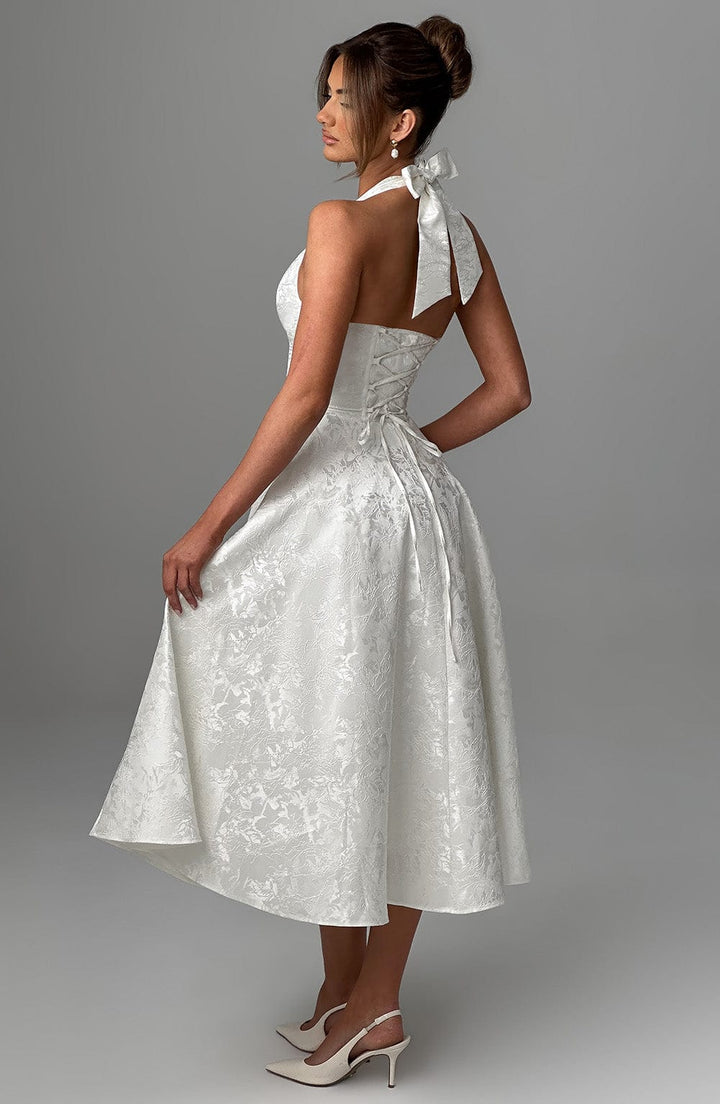 Hattie | Women's Halter Wedding Guest Midi Dress - Pink