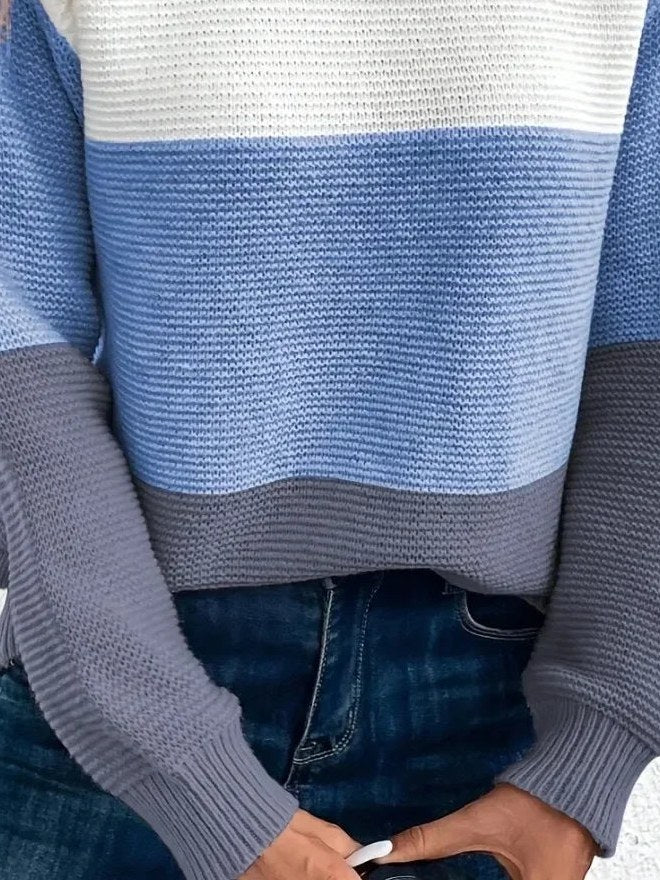 Fern | Women's Colour-Block Crew-Neck Jumper - Blue Colour-Block — fabric