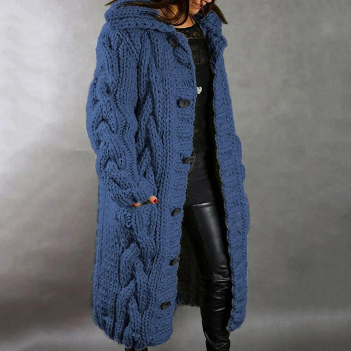 Vida | Women's Oversized Cable-Knit Button Cardigan - Blue