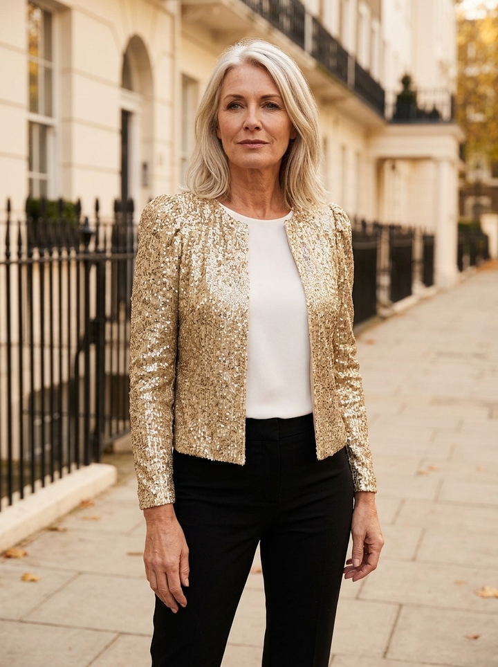 Blythe | Women's Sequin Open-Front Party Blazer - Gold — hero