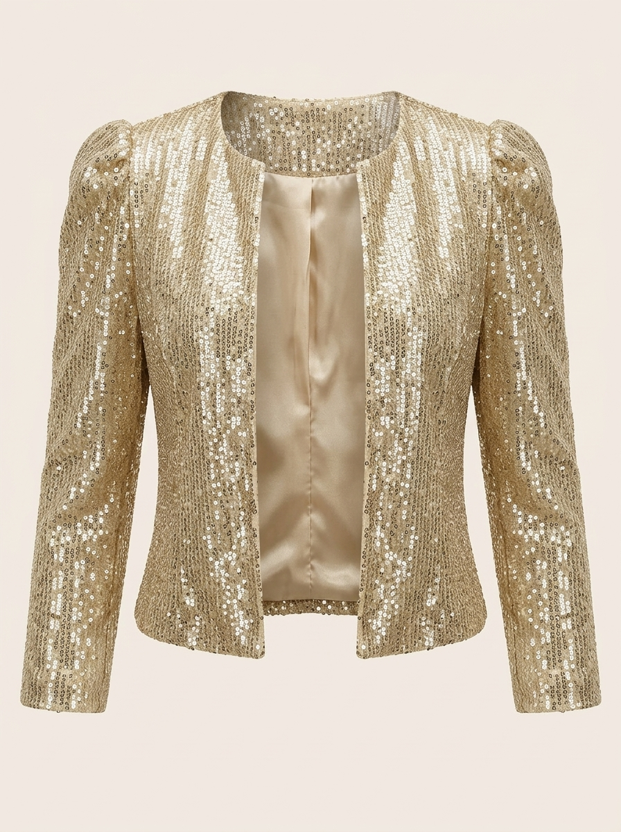 Blythe | Women's Sequin Open-Front Party Blazer - Gold — clean