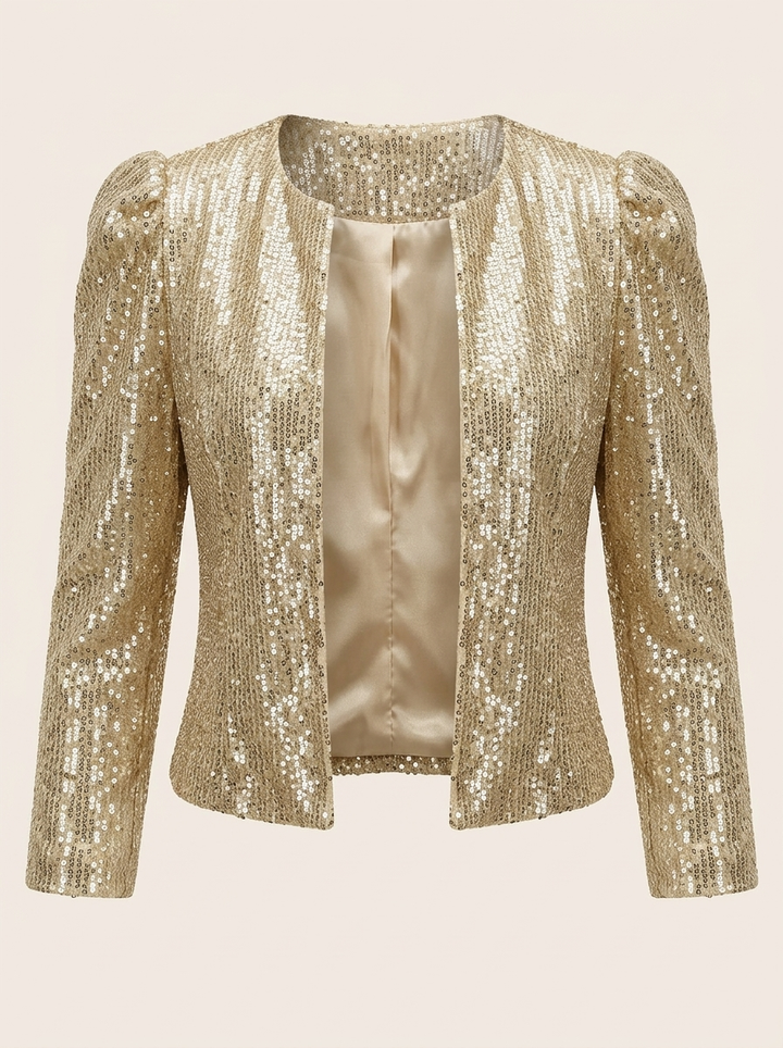 Blythe | Women's Sequin Open-Front Party Blazer - Gold — clean