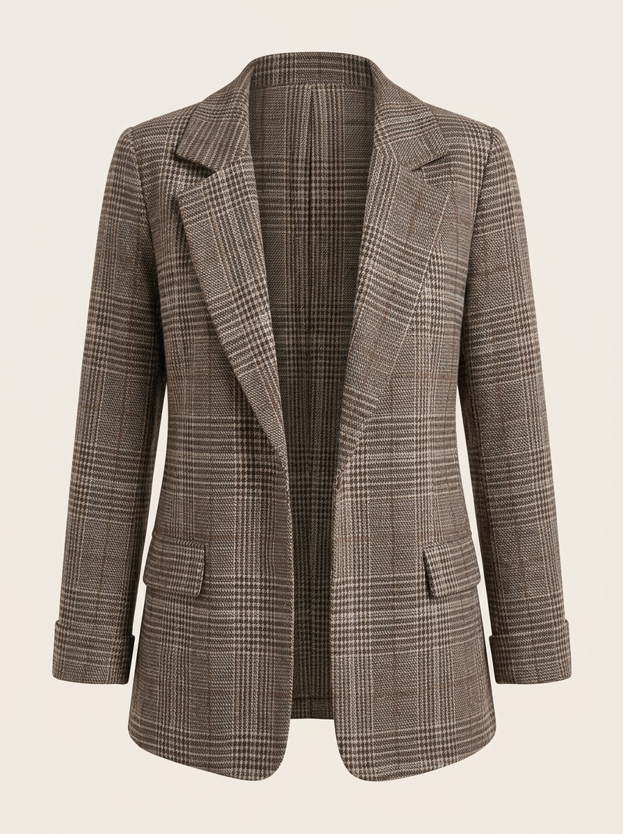 Dilys | Women's Plaid Longline Blazer - Coffee — clean