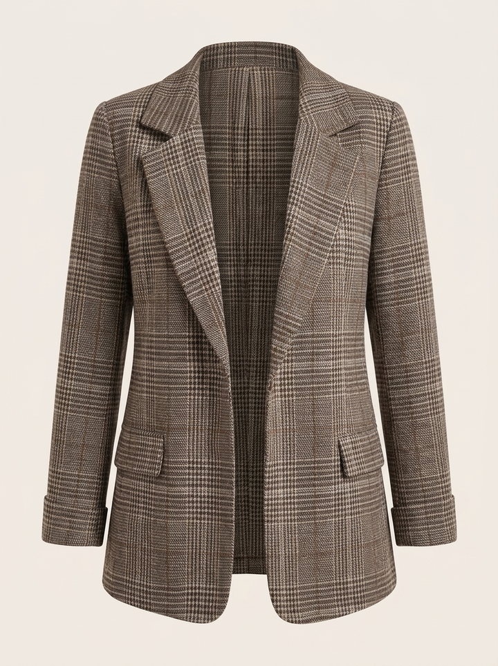 Dilys | Women's Plaid Longline Blazer - Coffee — clean