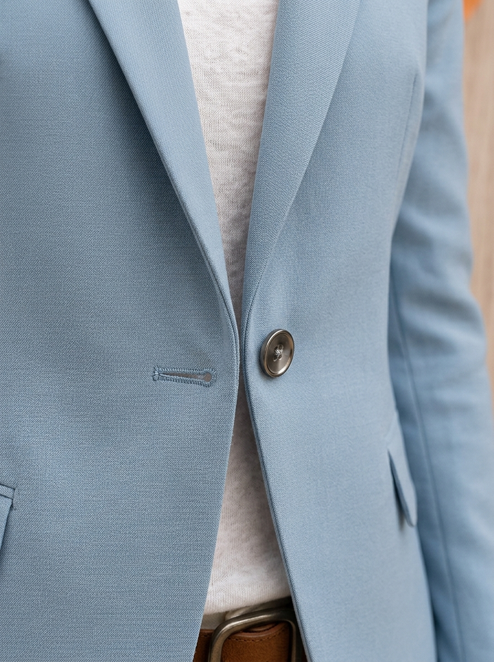 Enid | Women's Single-Button Office Blazer - Light Blue — detail