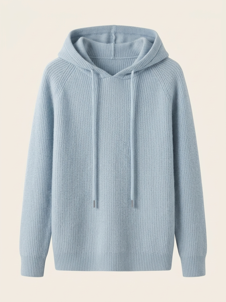 Clover | Women's Hooded Drawstring Knit Jumper - Blue — clean