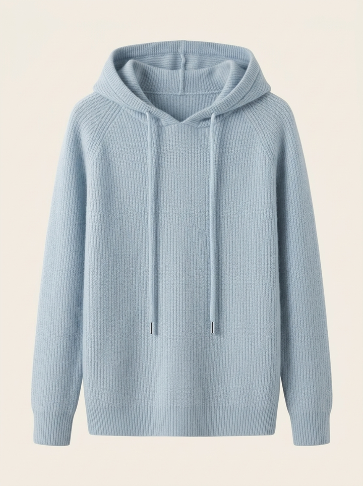 Clover | Women's Hooded Drawstring Knit Jumper - Blue — clean