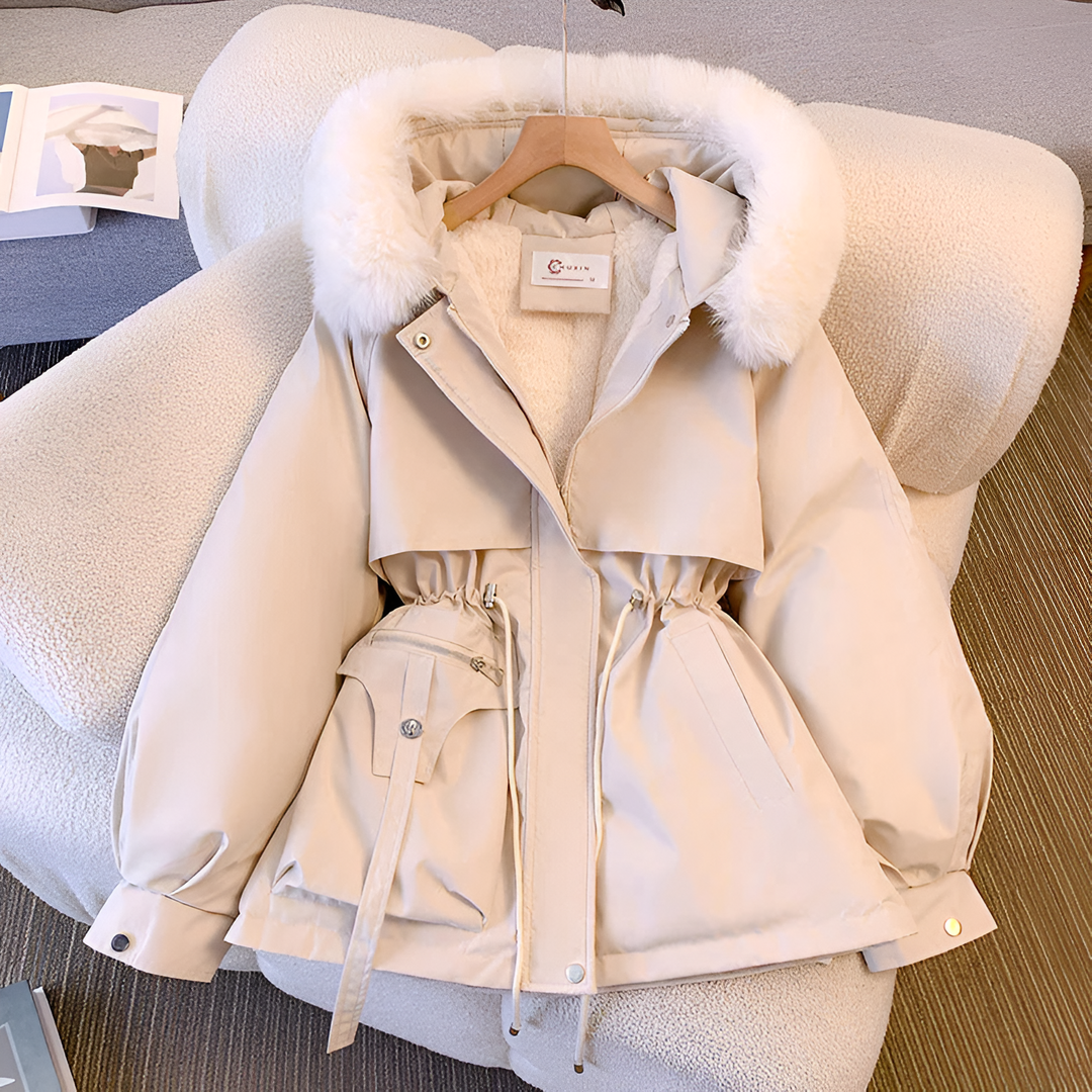Posy | Women's Drawstring-Waist Padded Winter Jacket - Cream