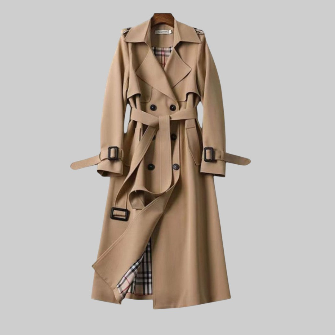 Pippa | Women's Belted Double-Breasted Long Trench Coat - Beige