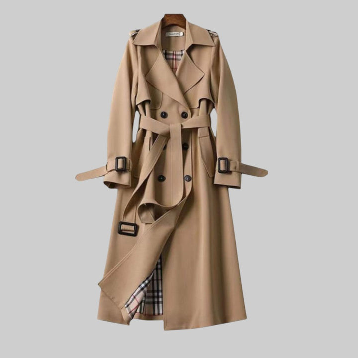 Pippa | Women's Belted Double-Breasted Long Trench Coat - Beige