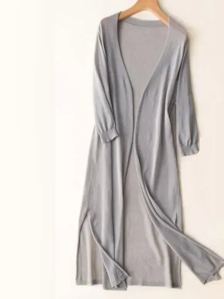June | Women's Lightweight Long Open-Front Cardigan - Grey — detail