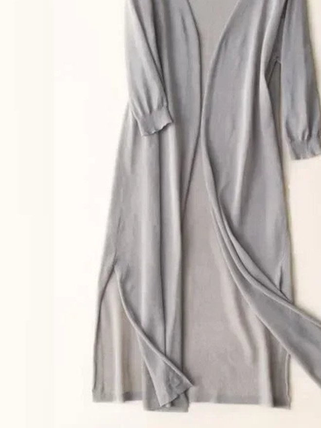 June | Women's Lightweight Long Open-Front Cardigan - Grey — fabric