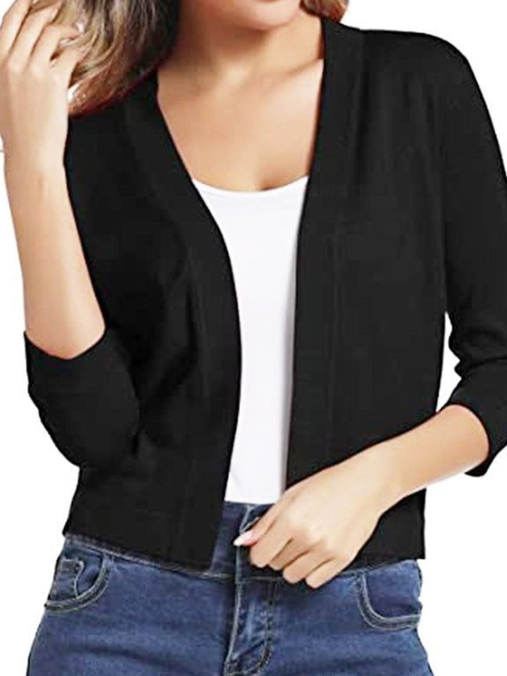 Nora | Women's Open-Front Cropped Cardigan - Black — detail