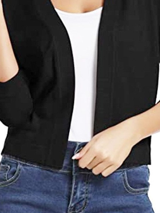 Nora | Women's Open-Front Cropped Cardigan - Black — fabric