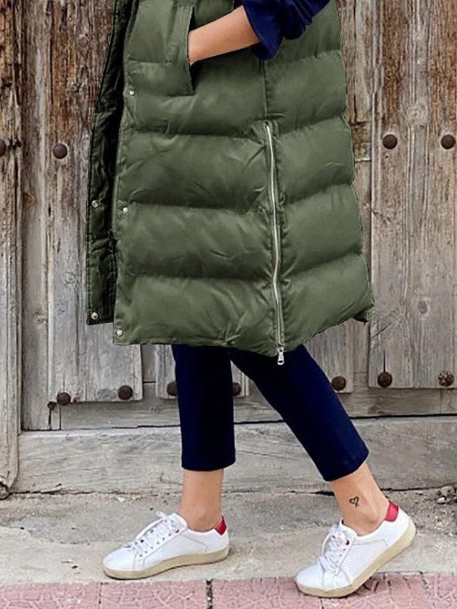 Petra | Women's Long Hooded Quilted Gilet - Army Green