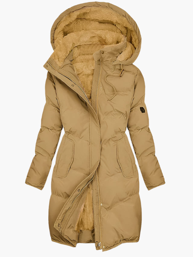 Flora | Women's Hooded Knee-Length Winter Quilted Coat - Sage Green