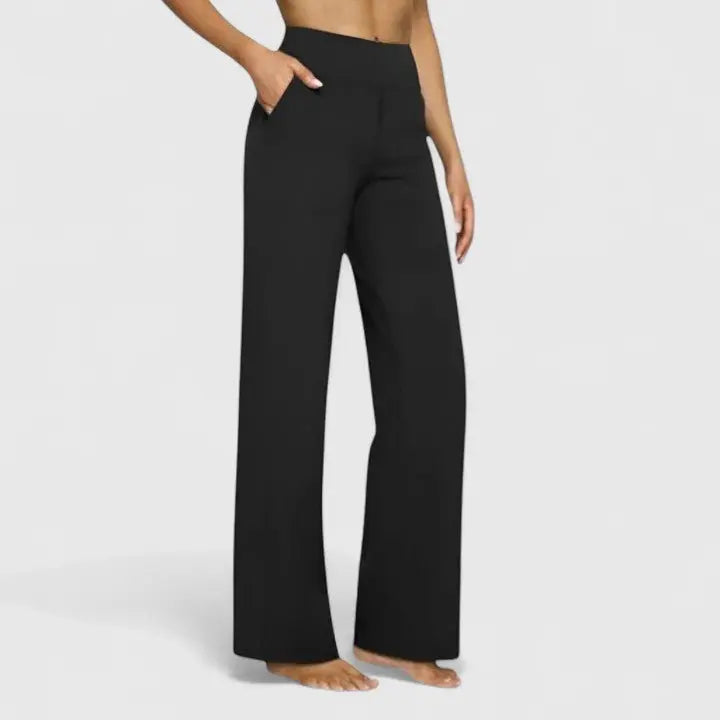 Marlow | Women's High-Waist Straight Wide-Leg Trousers - Black