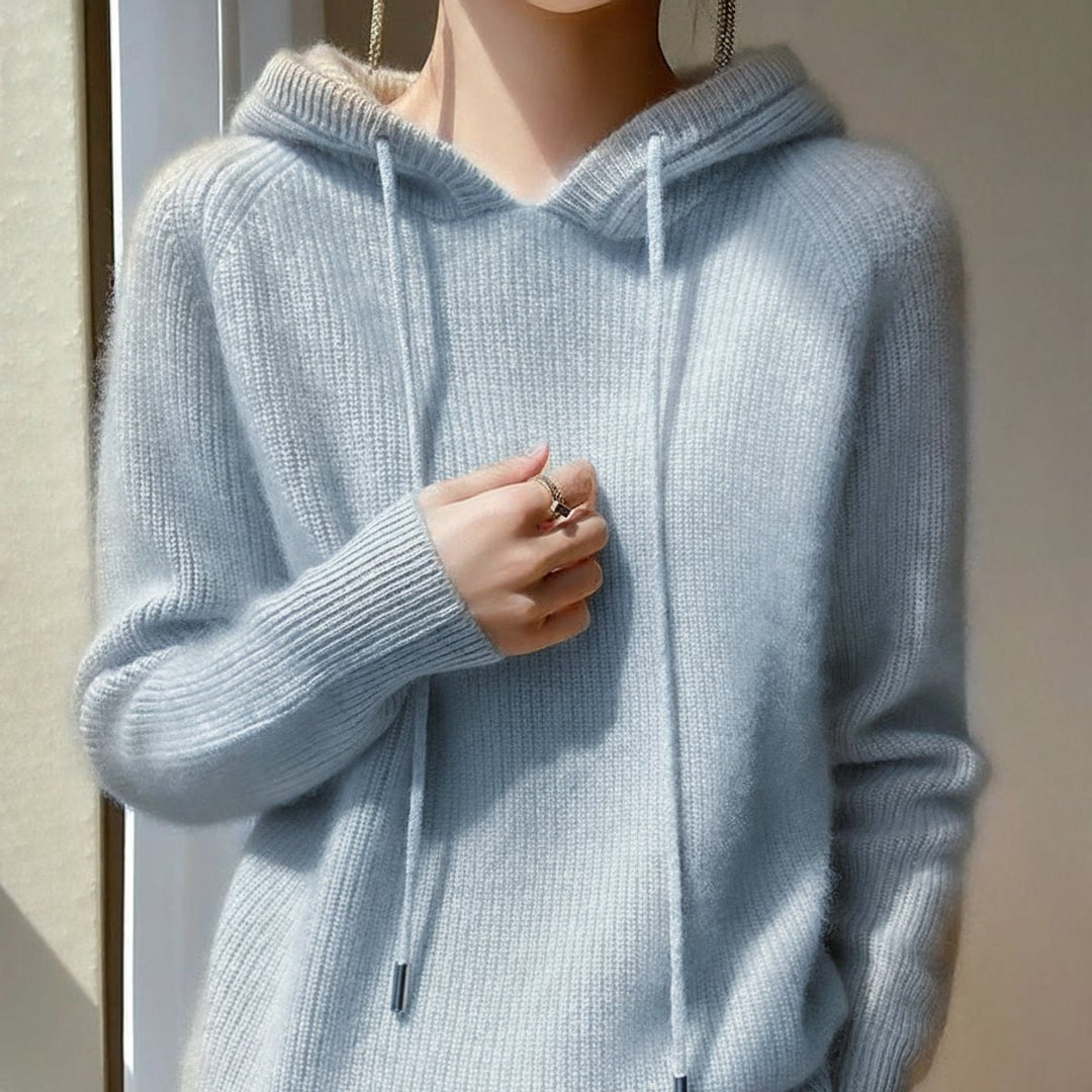 Clover | Women's Hooded Drawstring Knit Jumper - Blue